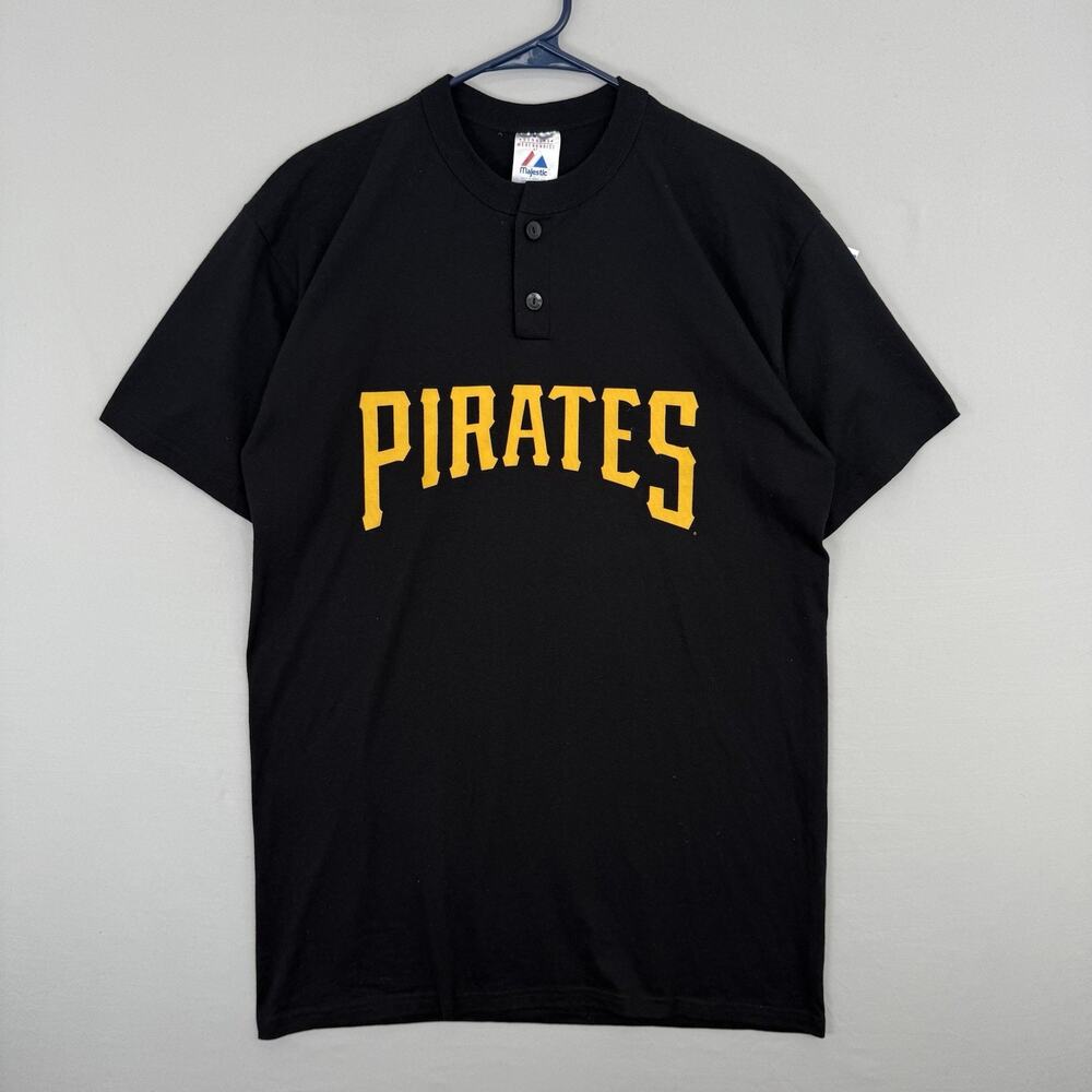 VINTAGE Pittsburgh Pirates T-Shirt Mens L Black MLB Baseball Tee Majestic 90s